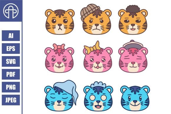 Download Set Cute Tiger Vector Illustration - Tiger vector Collection